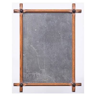 Late Victorian Gothic Oak- Framed Rustic Wall Mirror