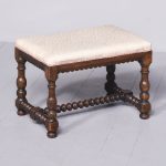 Jacobean-Style Upholstered, Oak Turned-Leg Stool antique stool Antique Furniture