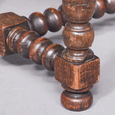 Jacobean-Style Upholstered, Oak Turned-Leg Stool - Image 2
