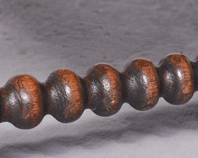 Jacobean-Style Upholstered, Oak Turned-Leg Stool - Image 4