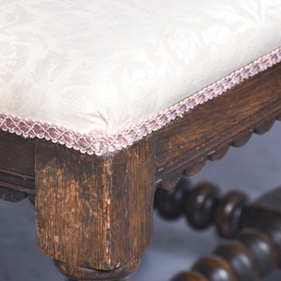 Jacobean-Style Upholstered, Oak Turned-Leg Stool - Image 5