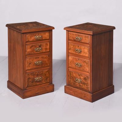 Pair of Late 19th Century Burr Walnut Neat Size Chest of Drawers/Bedside Lockers
