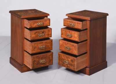 Pair of Late 19th Century Burr Walnut Neat Size Chest of Drawers/Bedside Lockers - Image 6