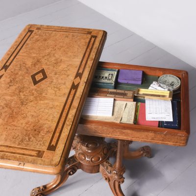 Victorian Burr Walnut, Amboyna inlaid Card Table - Image 11