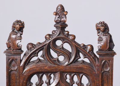 Pair of Gothic Style Carved Oak Chairs - Image 2
