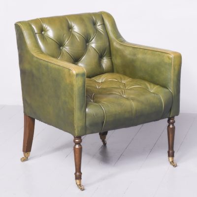 Green Leather Upholstered Library Chair