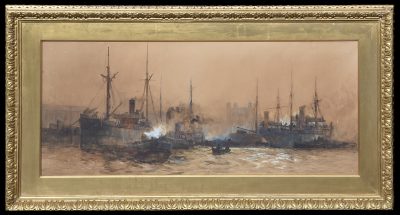 Large Water Colour Painting by Charles Edward Dickson of Shipping In A River - Image 2