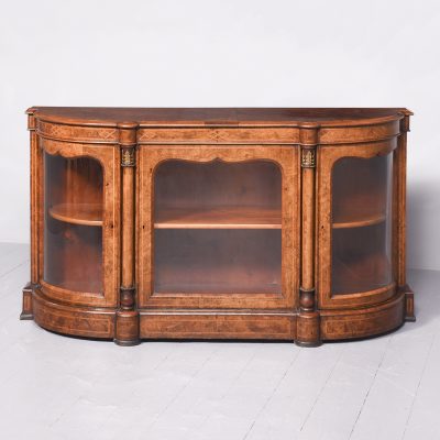 Quality Inlaid Burr Walnut Victorian Bow-End Credenza