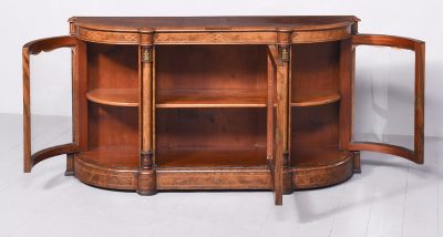 Quality Inlaid Burr Walnut Victorian Bow-End Credenza - Image 9