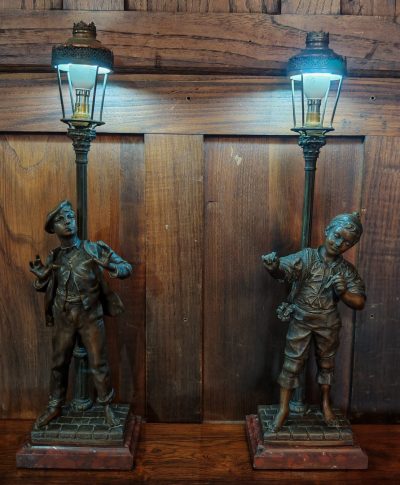 Pair Of French Eutrope Bouret Spelter Lamps SAI3538