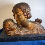 MOTHER & CHILD BRONZE ON MARBLE FRENCH 19TH CENTURY ART NOUVEA Bronzes Silver Metals