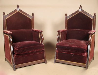 Exceptional Dutch Amsterdam School Pair Of Jati Wood Throne Arm Chairs Signed Jacques van den Bosch