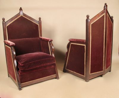 Exceptional Dutch Amsterdam School Pair Of Jati Wood Throne Arm Chairs Signed Jacques van den Bosch - Image 4