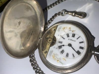 POCKET WATCH & CHAIN FULL HUNTER SOLID SILVER - Image 3