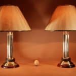 Classical 4 Columns Brass And mahogany Beautiful Pair of Table Lamps. lamps Antique Lighting