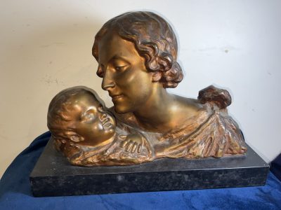 MOTHER & CHILD BRONZE ON MARBLE FRENCH 19TH CENTURY ART NOUVEA - Image 15