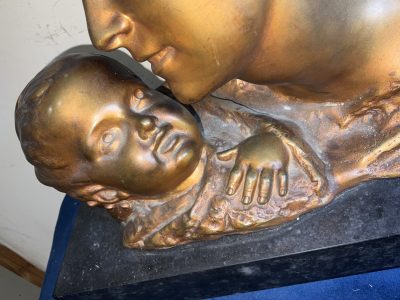 MOTHER & CHILD BRONZE ON MARBLE FRENCH 19TH CENTURY ART NOUVEA - Image 2
