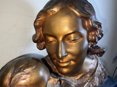 MOTHER & CHILD BRONZE ON MARBLE FRENCH 19TH CENTURY ART NOUVEA - Image 3