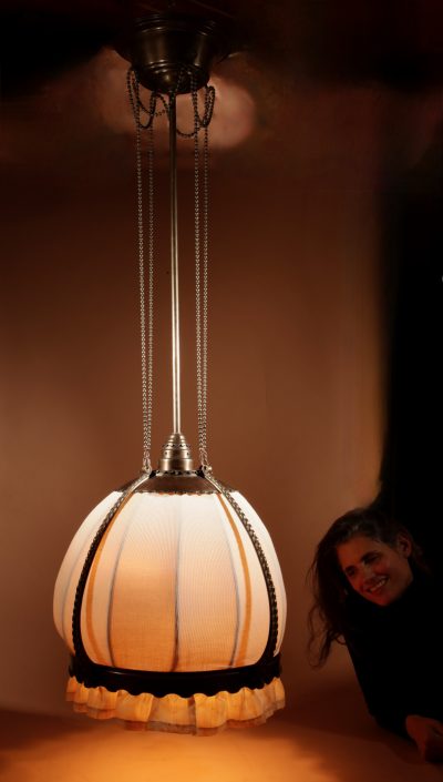 Amsterdam School Art nouveau / Art Deco Stylish Copper And Brass Hanging Light, circa 1900-20.