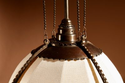 Amsterdam School Art nouveau / Art Deco Stylish Copper And Brass Hanging Light, circa 1900-20. - Image 3