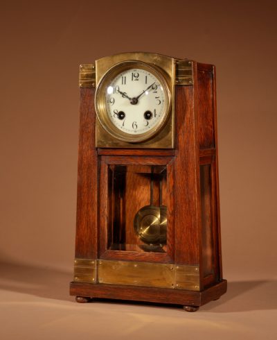 Art Nouveau/Deco Gustav Serrurier-Bovy (1858-1910) A Rare Oak And Brass Clock Garniture, Circa 1900-10. - Image 4