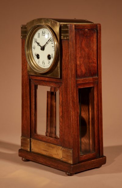 Art Nouveau/Deco Gustav Serrurier-Bovy (1858-1910) A Rare Oak And Brass Clock Garniture, Circa 1900-10. - Image 9
