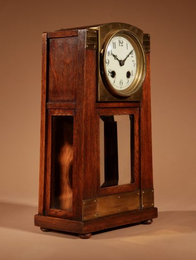 Art Nouveau/Deco Gustav Serrurier-Bovy (1858-1910) A Rare Oak And Brass Clock Garniture, Circa 1900-10. - Image 13