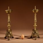 A Real Pair Of Original Southern Netherlands (Flemish) Brass Pricket Candle Sticks Circa 1680. candle Antique Lighting