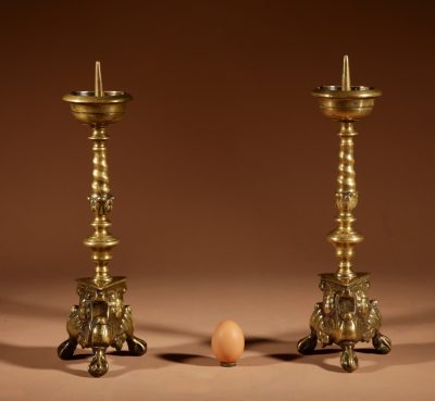 A Real Pair Of Original Southern Netherlands (Flemish) Brass Pricket Candle Sticks Circa 1680. - Image 2