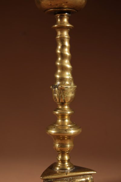 A Real Pair Of Original Southern Netherlands (Flemish) Brass Pricket Candle Sticks Circa 1680. - Image 7