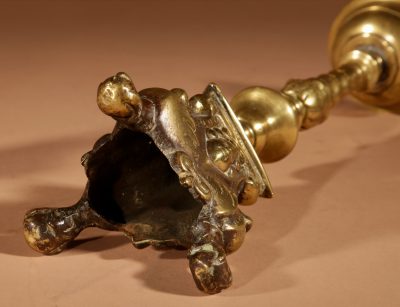 A Real Pair Of Original Southern Netherlands (Flemish) Brass Pricket Candle Sticks Circa 1680. - Image 9