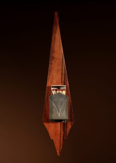A Very Stylish Amsterdam School Madagascar Ebony Veneer And White metal Match box Holder.