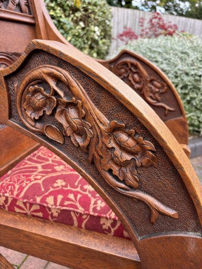 Glastonbury Carved Oak Armchair c1880 - Image 5