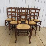 Set Of Six French Oak & Rush Seated Dining Chairs Antique Chairs