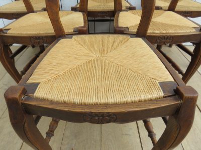 Set Of Six French Oak & Rush Seated Dining Chairs - Image 6