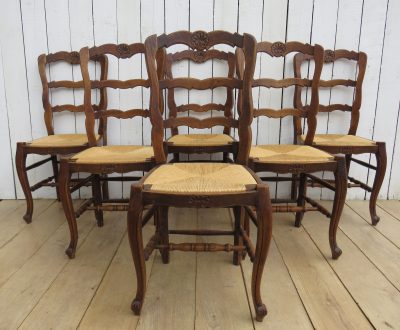 Set Of Six French Oak & Rush Seated Dining Chairs - Image 10