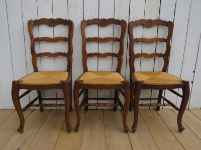 Set Of Six French Oak & Rush Seated Dining Chairs - Image 3