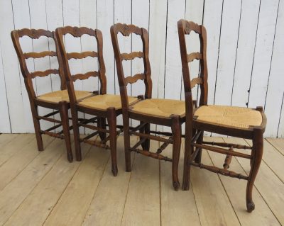 Set Of Six French Oak & Rush Seated Dining Chairs - Image 7
