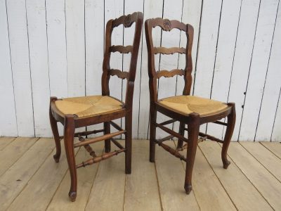 Set Of Six French Oak & Rush Seated Dining Chairs - Image 2