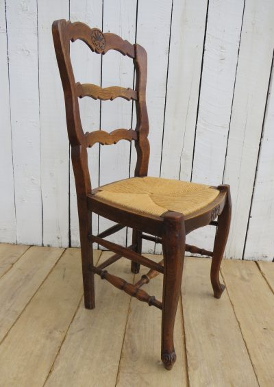 Set Of Six French Oak & Rush Seated Dining Chairs - Image 4