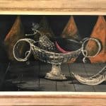 Original oil on board. Unsigned Circa 1950. 24″ x 28″ plus frame. Antique Art