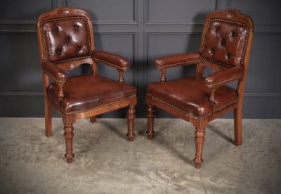 Pair of Walnut & Leather Library Desk Chairs by 'Lamb Manchester' - Image 3
