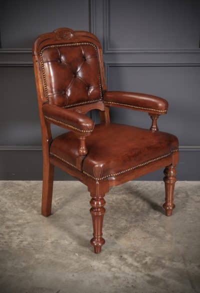 Pair of Walnut & Leather Library Desk Chairs by 'Lamb Manchester' - Image 4