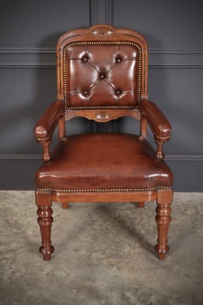 Pair of Walnut & Leather Library Desk Chairs by 'Lamb Manchester' - Image 6