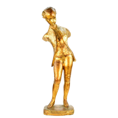 Antique Large Amadeus Mozart Wooden Gilded Statue - Image 4