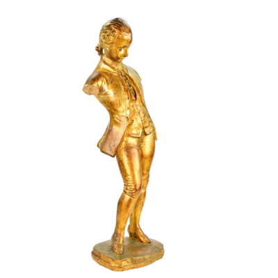 Antique Large Amadeus Mozart Wooden Gilded Statue - Image 2