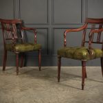 Pair Of George III Mahogany & Leather Chairs Antique leather armchair Antique Chairs