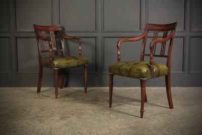 Pair Of George III Mahogany & Leather Chairs