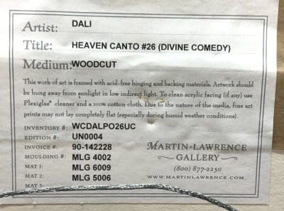 SALVADOR DALI, Heaven Canto Divine Comedy 26, With CERTIFIKAT... - Image 9