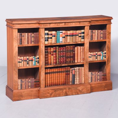 Victorian-Style Neat-Sized Figured-Walnut Breakfront Open Bookcase